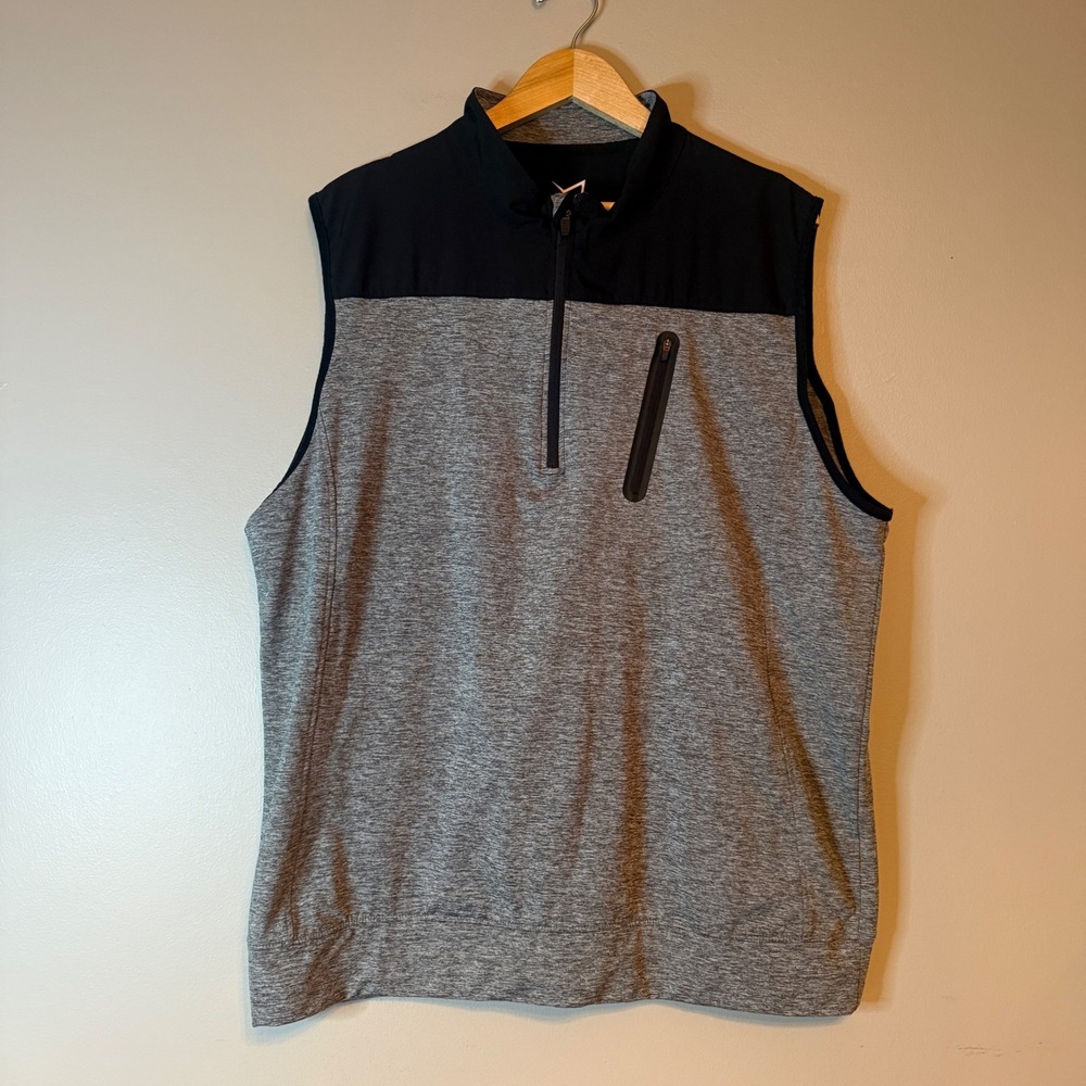 TGW Mens XL 1/4 Zip Golf Vest Gray Black Colorblock Performance Athletic Layer